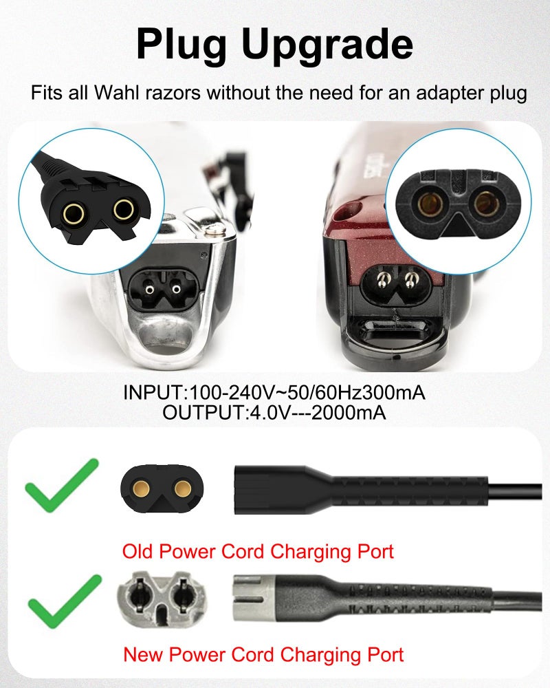 WUKUR Replacement for Wahl Magic Clipper Cordless Charger, 4V Clipper Charger Compatible with Wahl 8164/8591/8148/8504, 5-Star Magic Clip Cordless Trimmer, 1919 100 Year Hair Clipper - Image 3